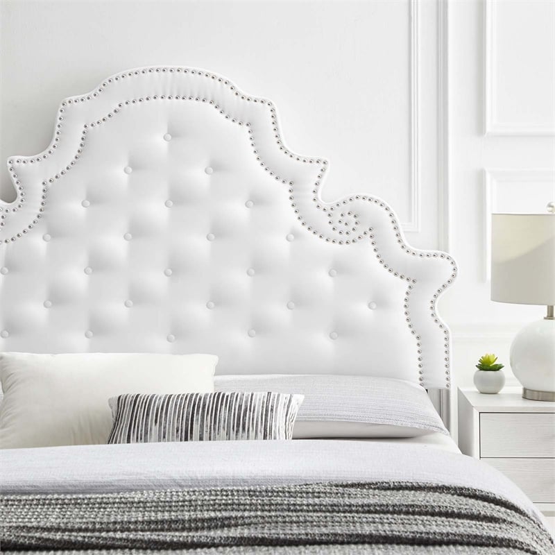 Pemberly Row Tufted Performance Velvet Twin Headboard in White Fabric