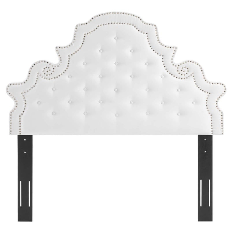 Pemberly Row Tufted Performance Velvet Twin Headboard in White Fabric