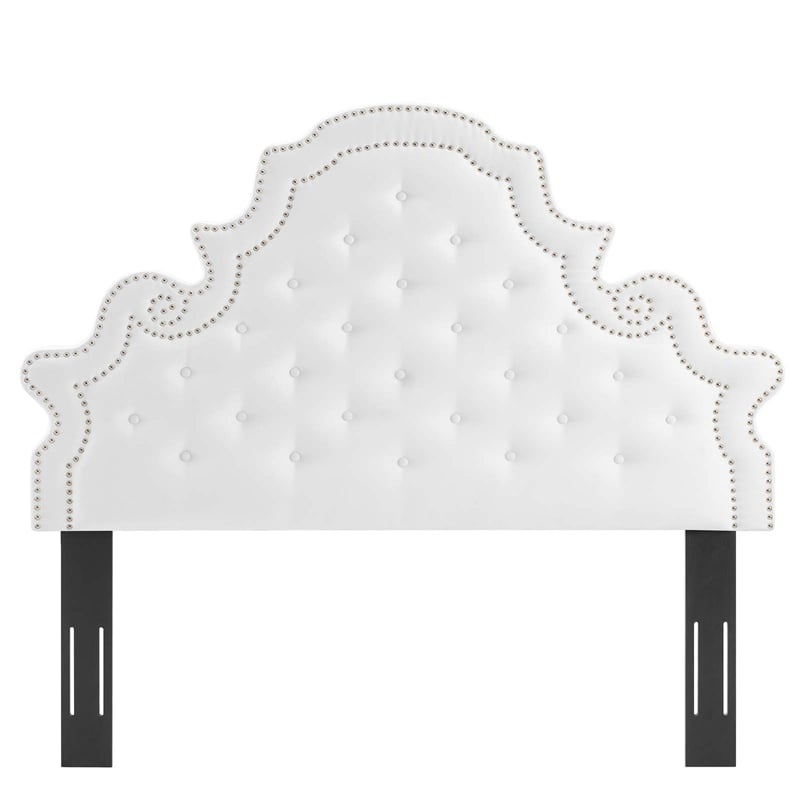 Pemberly Row Tufted Performance Velvet Twin Headboard in White Fabric