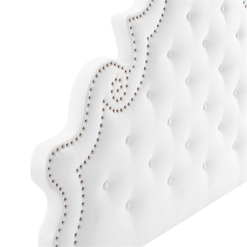 Pemberly Row Tufted Performance Velvet Twin Headboard in White Fabric