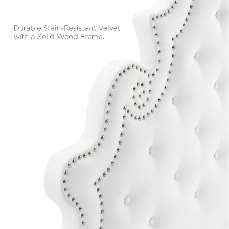 Pemberly Row Tufted Performance Velvet Twin Headboard in White Fabric