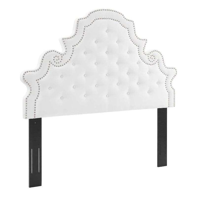 Pemberly Row Tufted Performance Velvet Twin Headboard in White Fabric