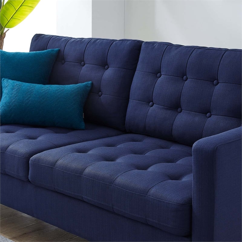 Pemberly Row Tufted Fabric Upholstered Sofa in Royal Blue and Black