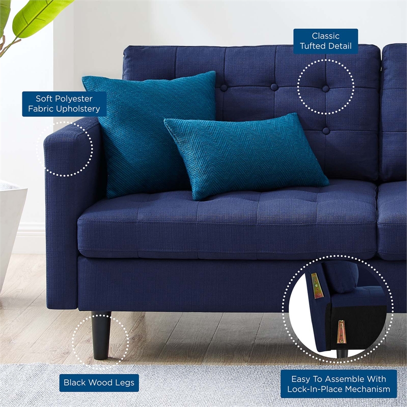 Pemberly Row Tufted Fabric Upholstered Sofa in Royal Blue and Black