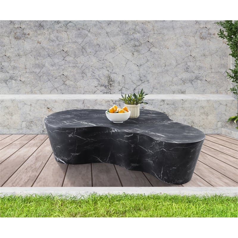 Pemberly Row Black Concrete Coffee Table with Marble Finish for Indoors/Outdoors