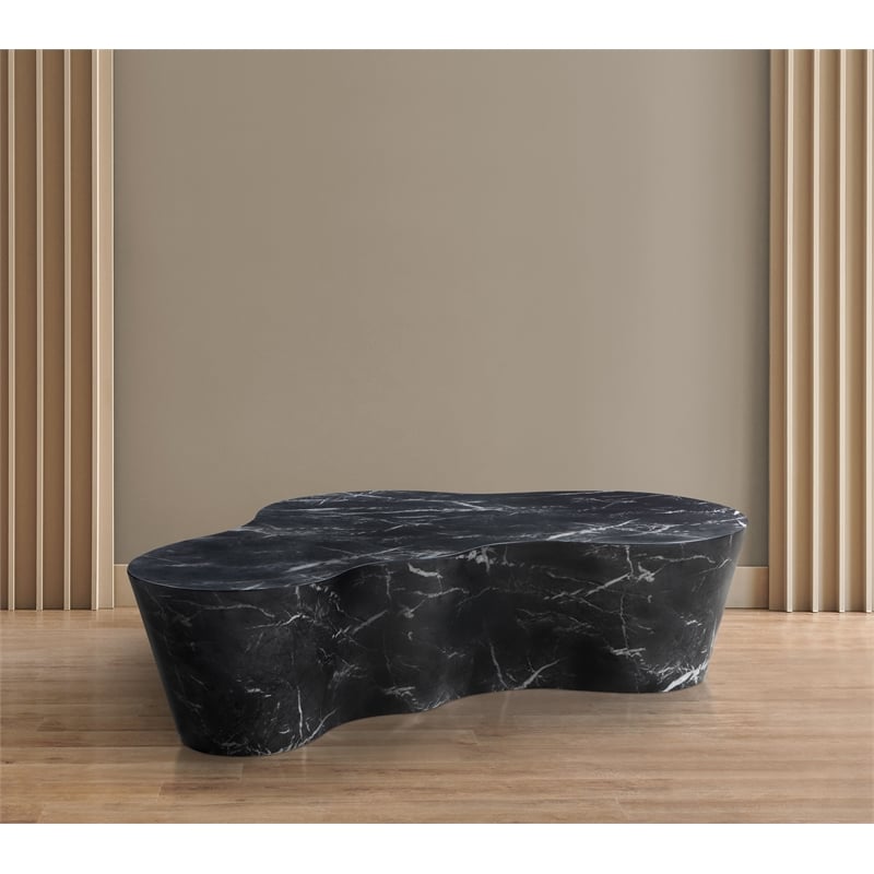 Pemberly Row Black Concrete Coffee Table with Marble Finish for Indoors/Outdoors