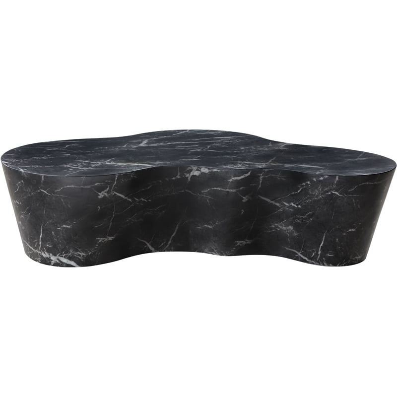 Pemberly Row Black Concrete Coffee Table with Marble Finish for Indoors/Outdoors