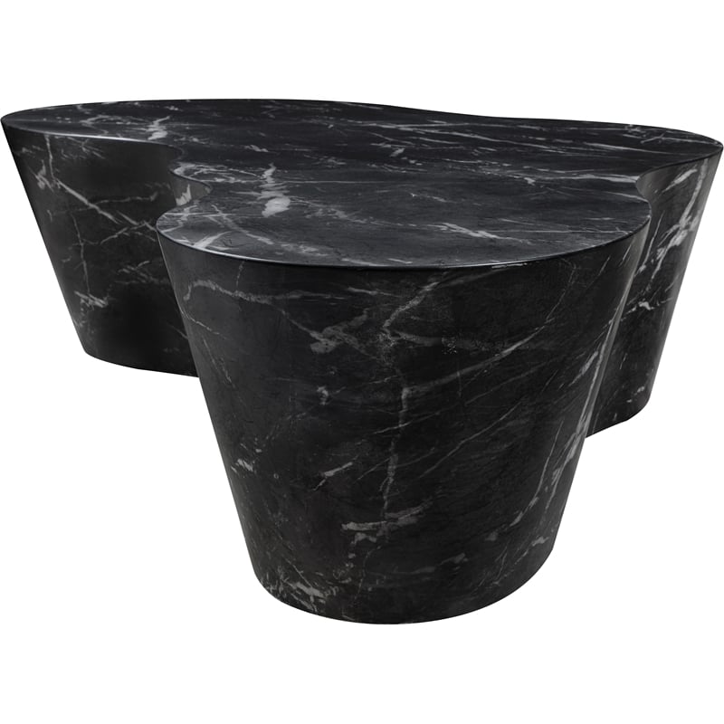 Pemberly Row Black Concrete Coffee Table with Marble Finish for Indoors/Outdoors