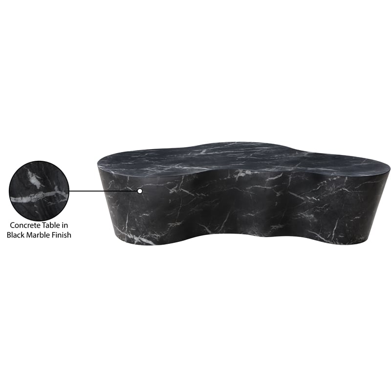 Pemberly Row Black Concrete Coffee Table with Marble Finish for Indoors/Outdoors