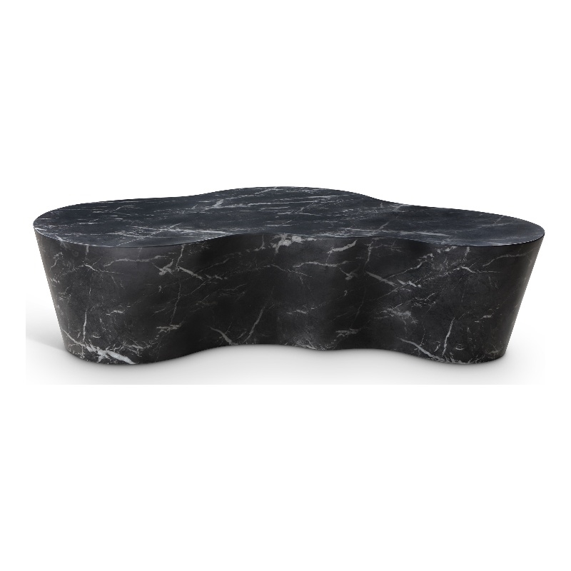 Pemberly Row Black Concrete Coffee Table with Marble Finish for Indoors/Outdoors