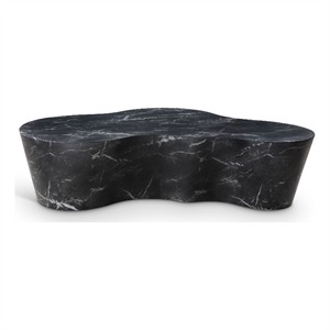 Pemberly Row Black Concrete Coffee Table with Marble Finish for Indoors/Outdoors