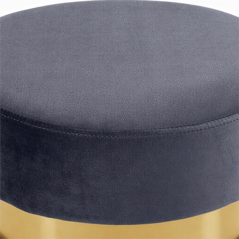 Pemberly Row Contemporary Gray Velvet Ottoman/Stool with Gold Steel Band