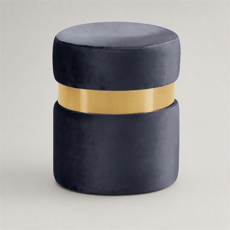 Pemberly Row Contemporary Gray Velvet Ottoman/Stool with Gold Steel Band