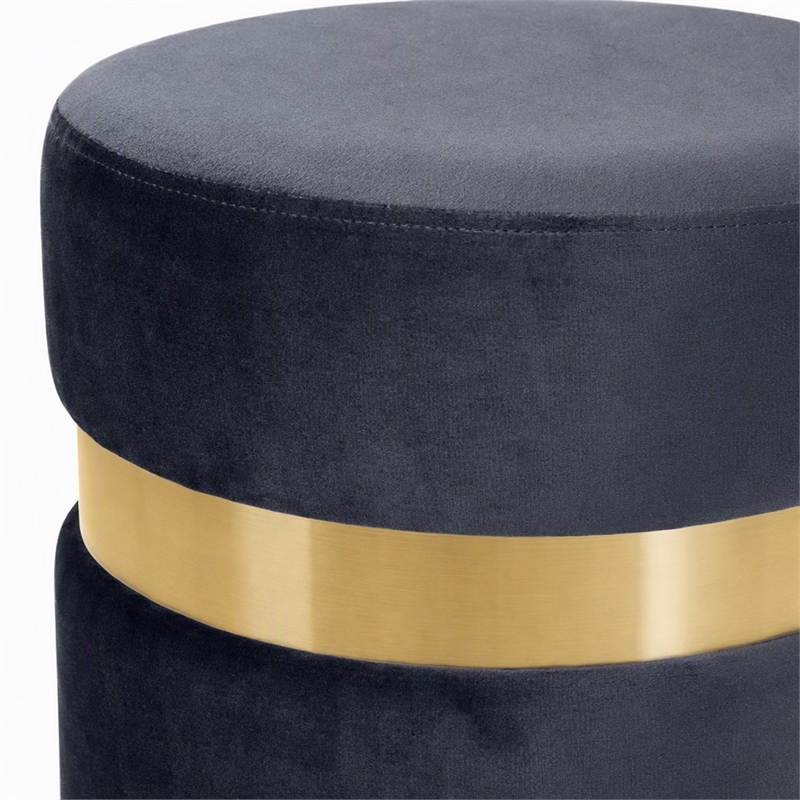 Pemberly Row Contemporary Gray Velvet Ottoman/Stool with Gold Steel Band