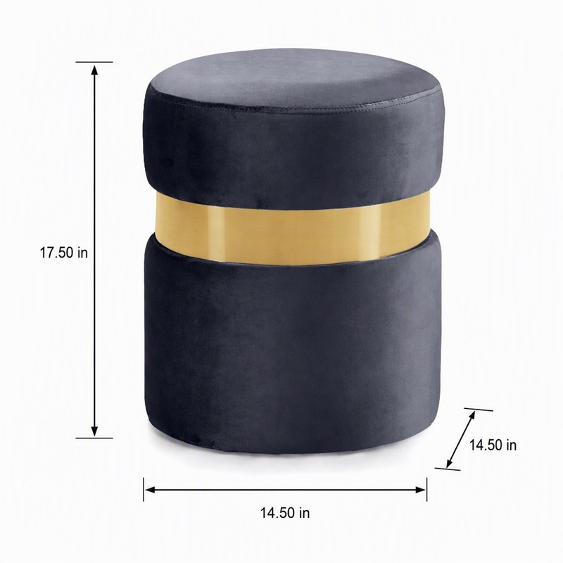 Pemberly Row Contemporary Gray Velvet Ottoman/Stool with Gold Steel Band