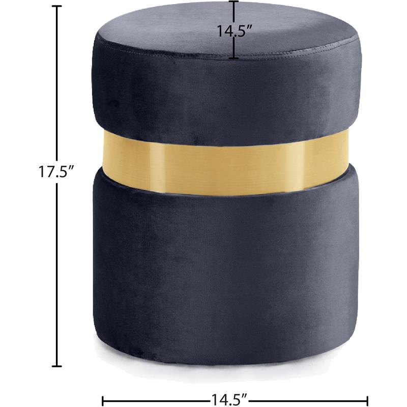 Pemberly Row Contemporary Gray Velvet Ottoman/Stool with Gold Steel Band