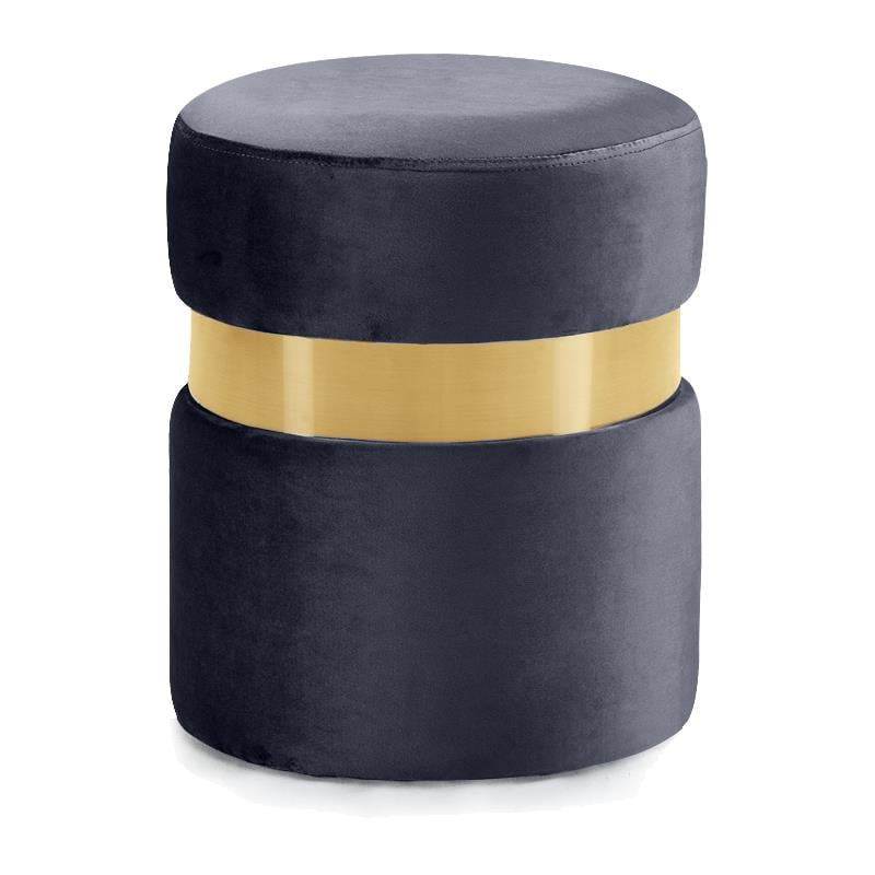 Pemberly Row Contemporary Gray Velvet Ottoman/Stool with Gold Steel Band