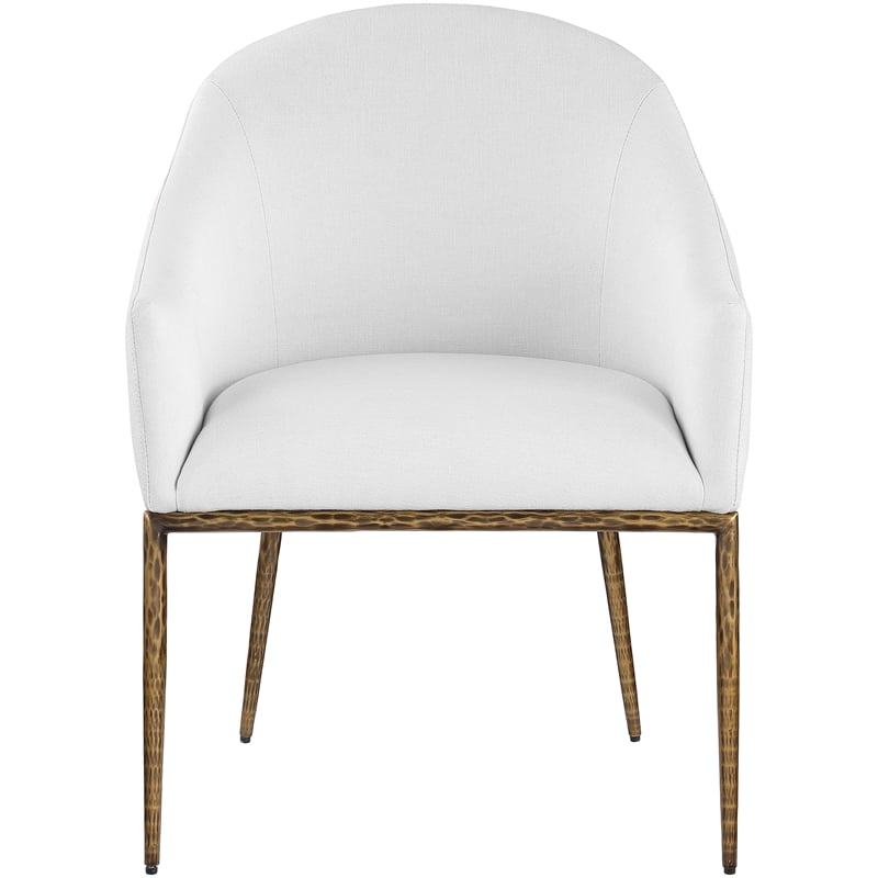 Pemberly Row White Linen Textured Fabric Dining Chair with Brushed Brass Legs