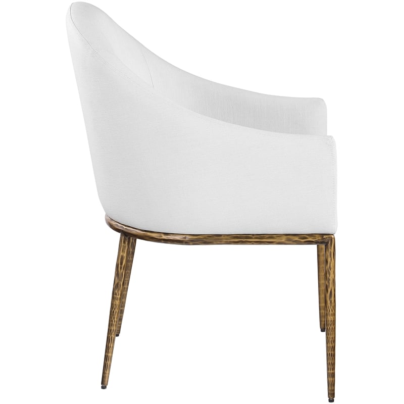 Pemberly Row White Linen Textured Fabric Dining Chair with Brushed Brass Legs