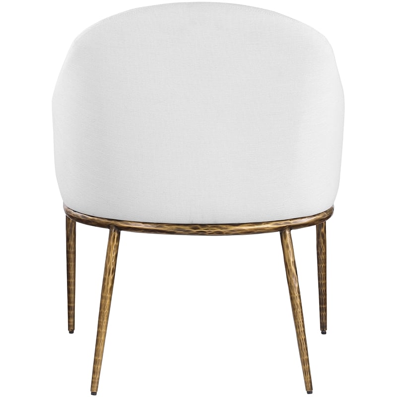 Pemberly Row White Linen Textured Fabric Dining Chair with Brushed Brass Legs