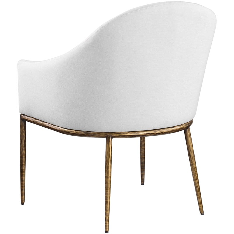 Pemberly Row White Linen Textured Fabric Dining Chair with Brushed Brass Legs