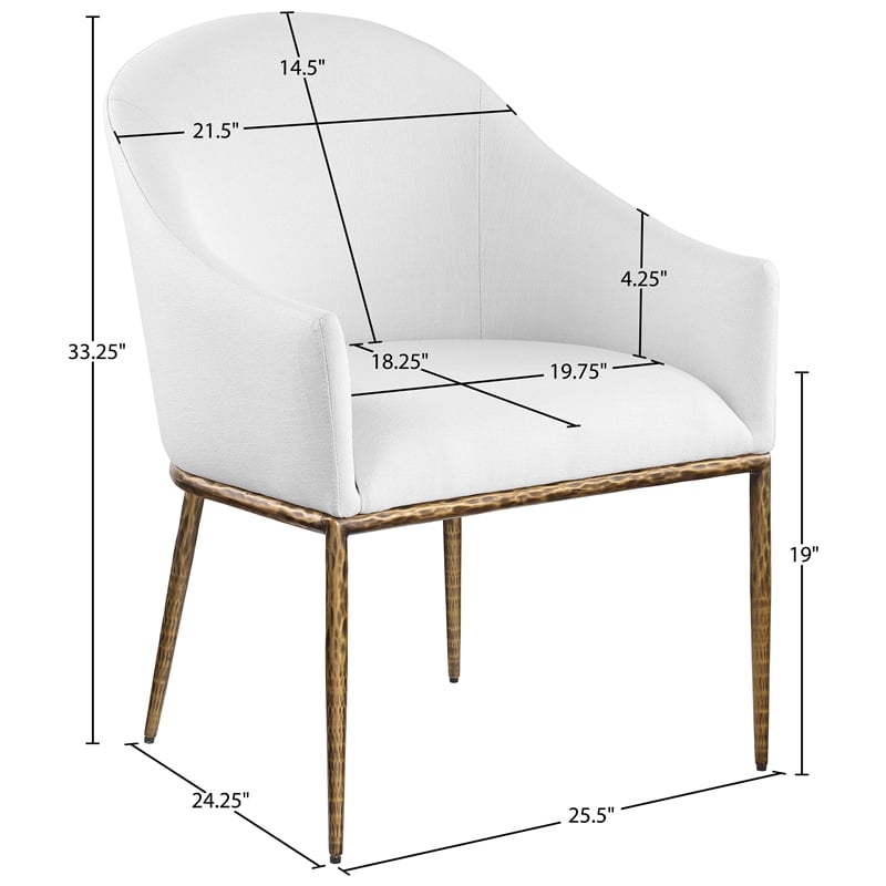 Pemberly Row White Linen Textured Fabric Dining Chair with Brushed Brass Legs