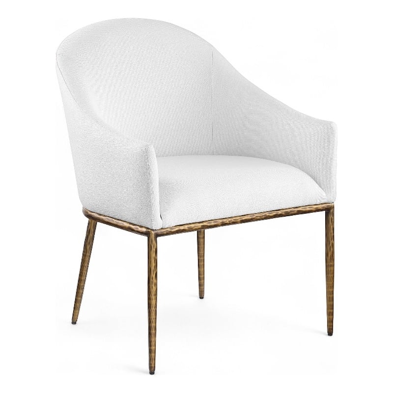 Pemberly Row White Linen Textured Fabric Dining Chair with Brushed Brass Legs