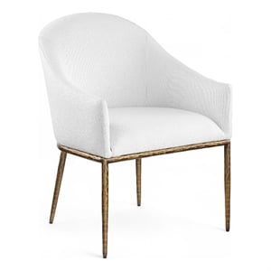 Pemberly Row White Linen Textured Fabric Dining Chair with Brushed Brass Legs