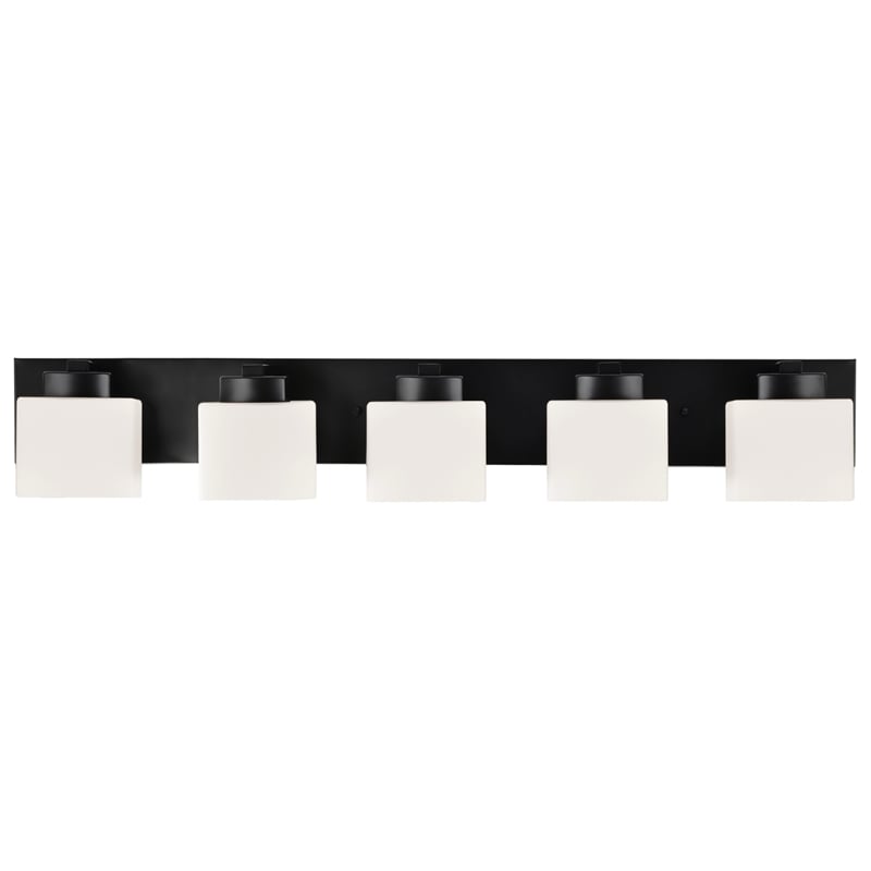 Pemberly Row Matte Black 5 Light Vanity Light with Frosted Glass Shades