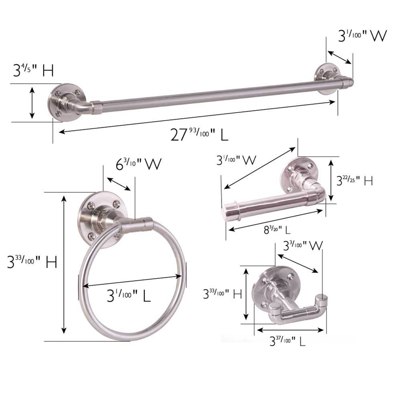 Pemberly Row 4-Piece Metal Bathroom Hardware Kit in Satin Nickel
