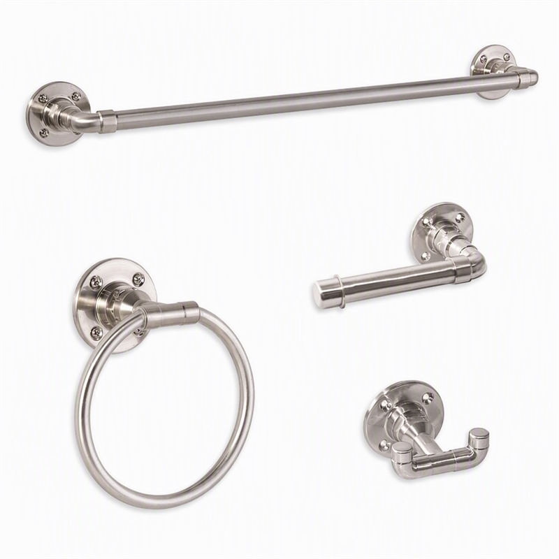Pemberly Row 4-Piece Metal Bathroom Hardware Kit in Satin Nickel
