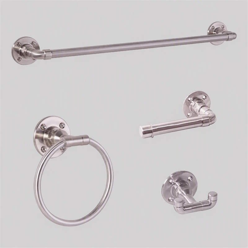 Pemberly Row 4-Piece Metal Bathroom Hardware Kit in Satin Nickel