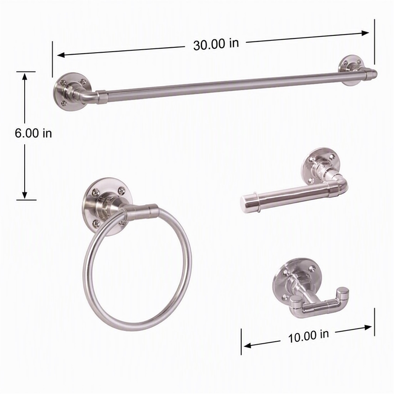 Pemberly Row 4-Piece Metal Bathroom Hardware Kit in Satin Nickel