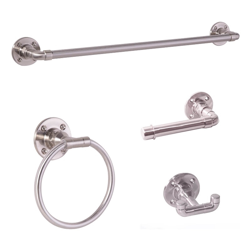 Pemberly Row 4-Piece Metal Bathroom Hardware Kit in Satin Nickel