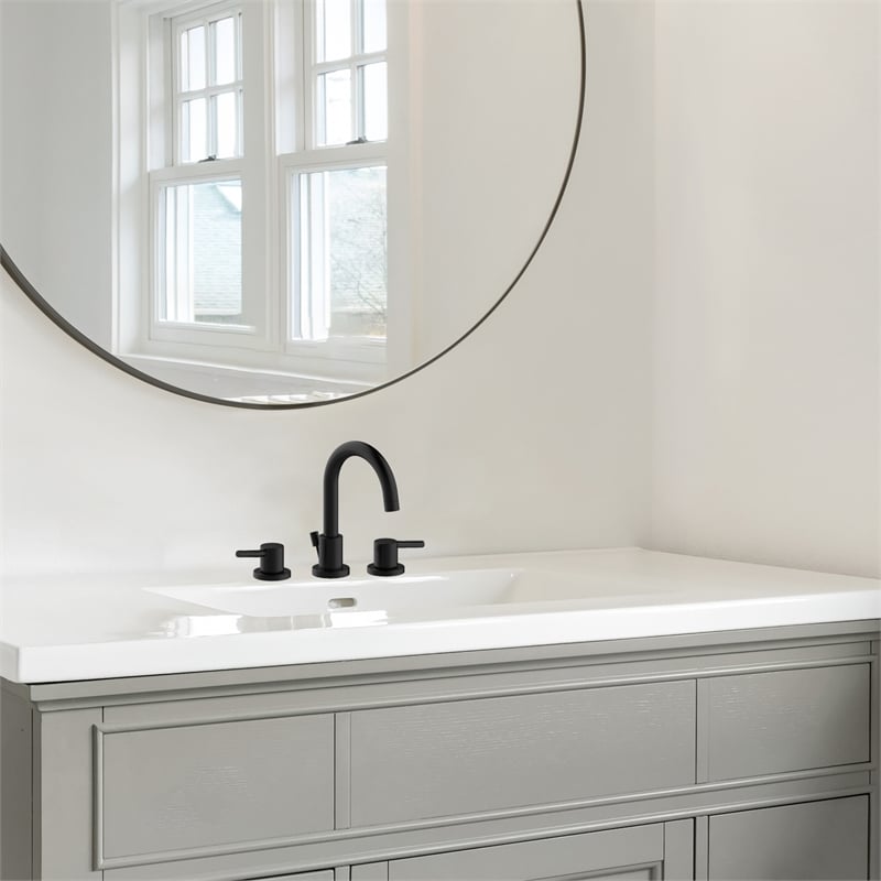 Pemberly Row Widespread Brass Bathroom Faucet in Matte Black Finish
