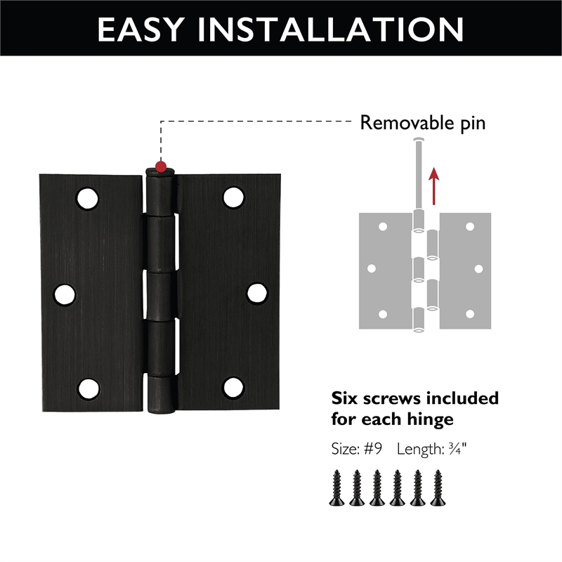 Pemberly Row Oil-Rubbed Bronze Steel Door Hinges 3.5-Inches 10-Pack