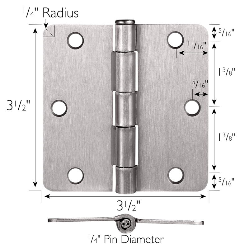 Pemberly Row Satin Nickel Steel Door Hinges 3-Pack with 1/4-Inch Radius