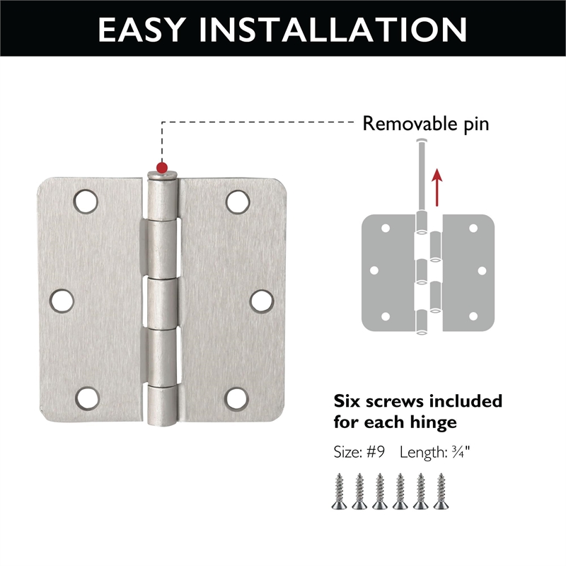 Pemberly Row Satin Nickel Steel Door Hinges 3-Pack with 1/4-Inch Radius