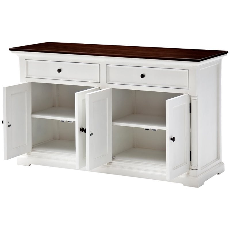 Pemberly Row Accent Buffet in White with Dark Mahogany Top