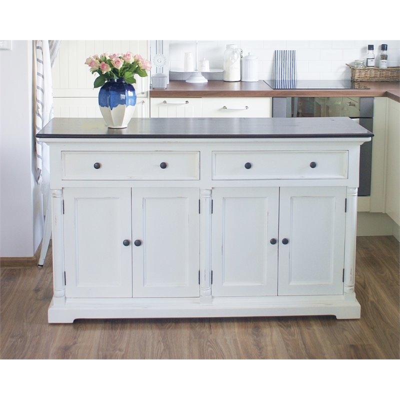 Pemberly Row Accent Buffet in White with Dark Mahogany Top