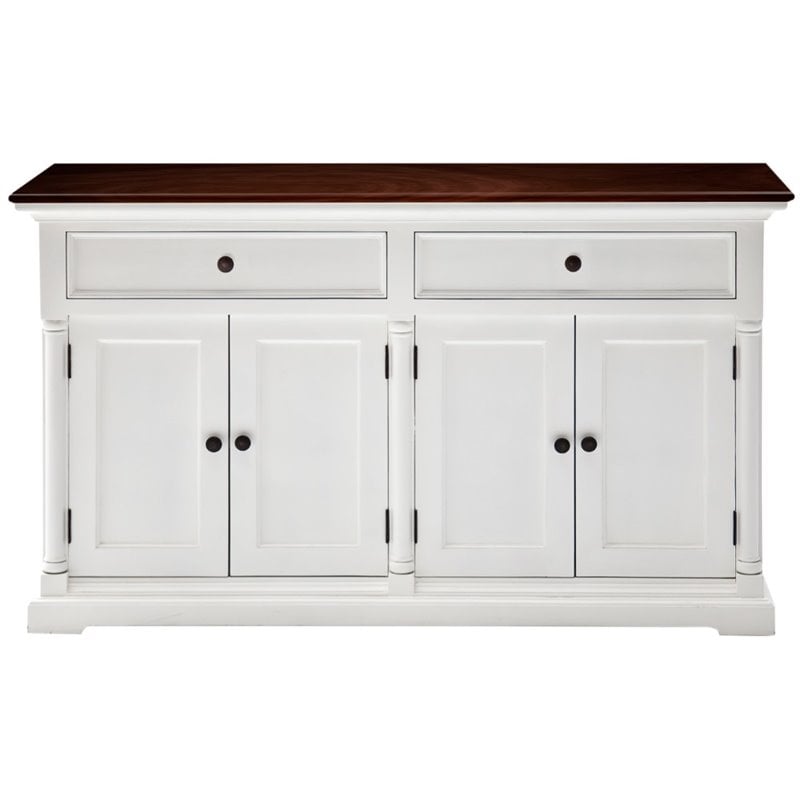 Pemberly Row Accent Buffet in White with Dark Mahogany Top