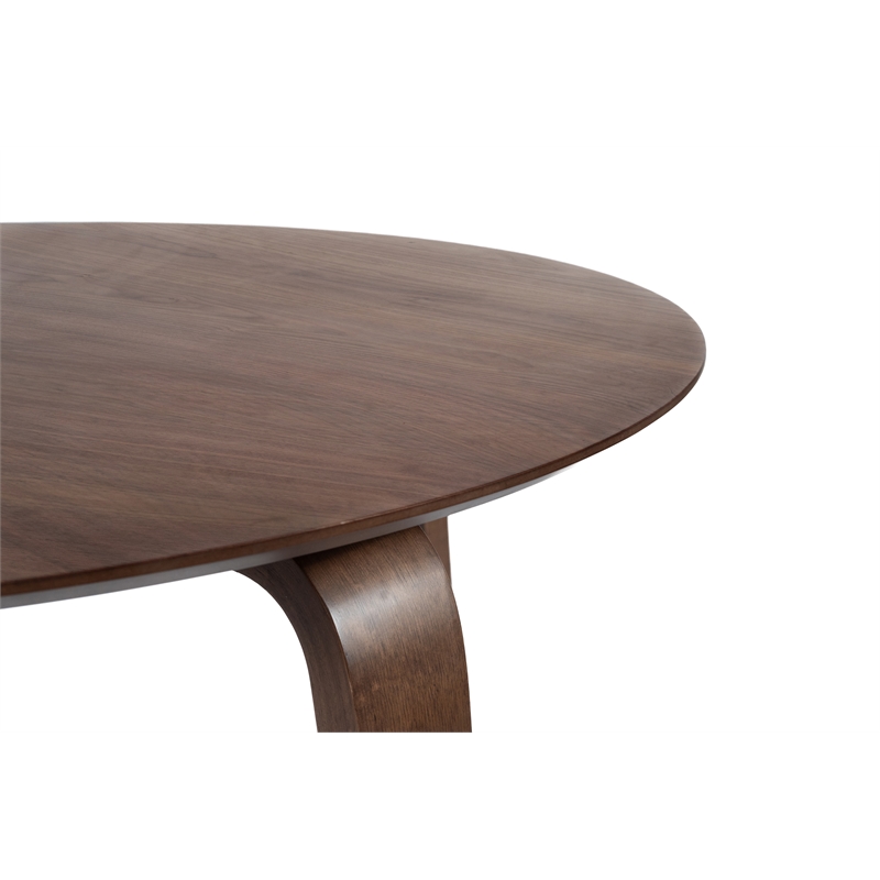 Pemberly Row Gabby Round Dining Table in Solid Rubberwood Walnut Finish