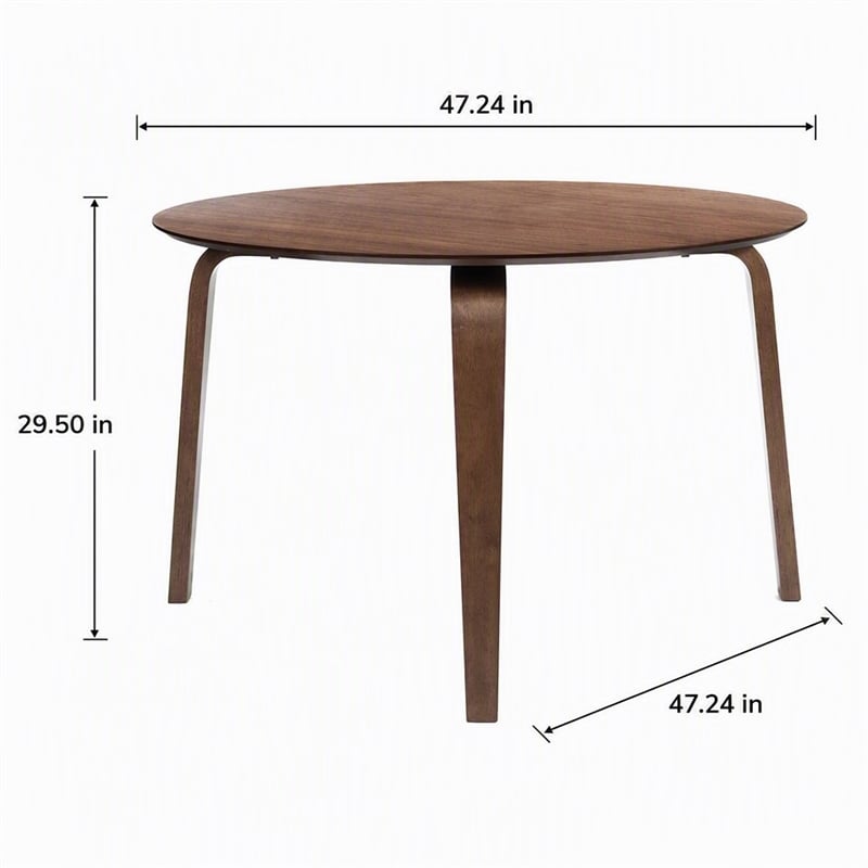 Pemberly Row Gabby Round Dining Table in Solid Rubberwood Walnut Finish