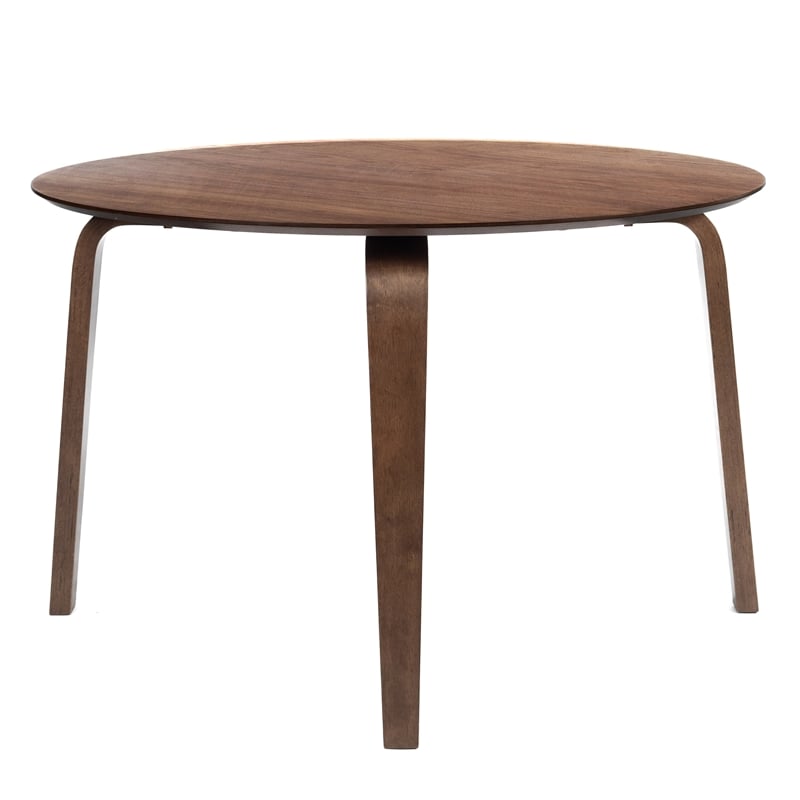 Pemberly Row Gabby Round Dining Table in Solid Rubberwood Walnut Finish