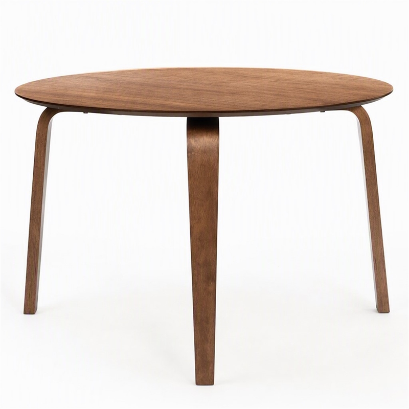 Pemberly Row Gabby Round Dining Table in Solid Rubberwood Walnut Finish