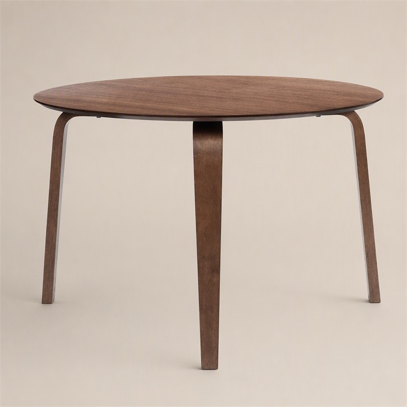Pemberly Row Gabby Round Dining Table in Solid Rubberwood Walnut Finish