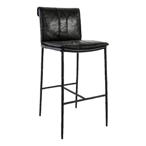 Pemberly Row 30&quot Top Grain Leather Bar Stool with Iron Frame in Black