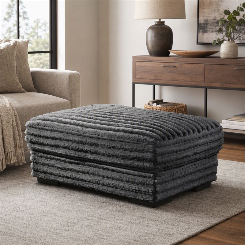 Pemberly Row Charcoal Gray Fabric Ottoman with Plush Cushion