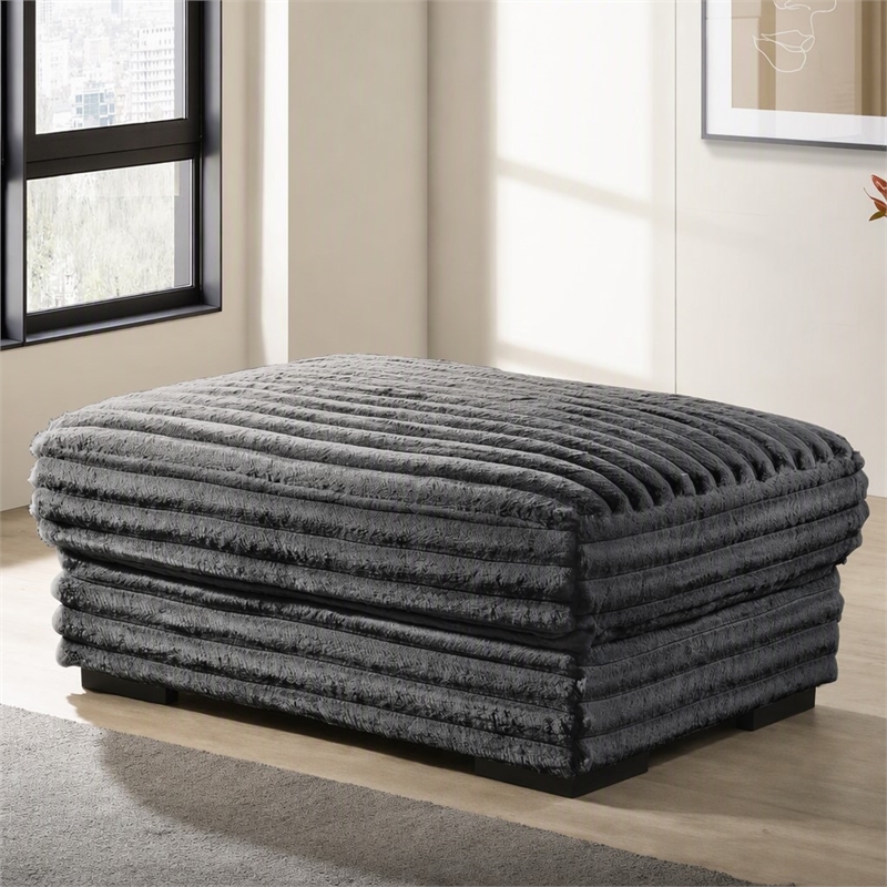 Pemberly Row Charcoal Gray Fabric Ottoman with Plush Cushion
