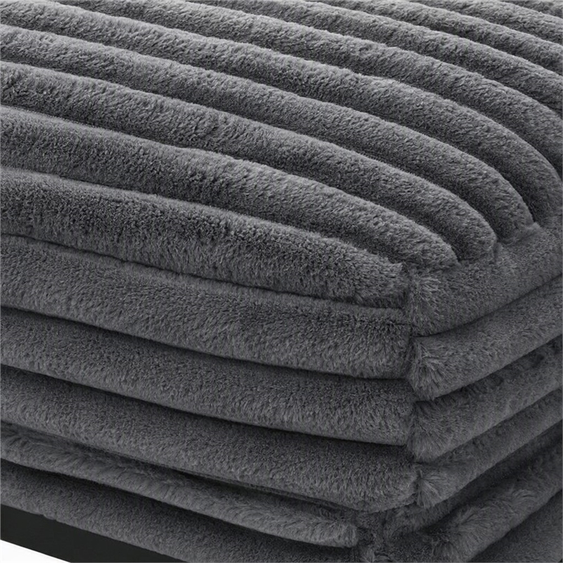 Pemberly Row Charcoal Gray Fabric Ottoman with Plush Cushion